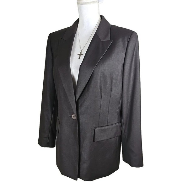 Kasper ~Woman Size 16~ Chocolate Brown One Button Lined Career Work Suit Jacket. - Picture 7 of 12